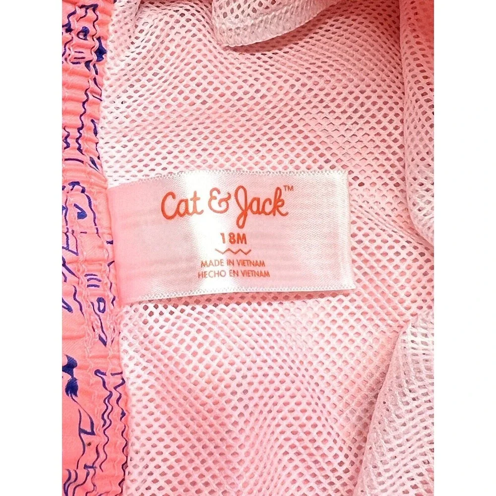 Cat & Jack Neon Pink‎ Sharks Swim Trunks Toddler Boys 18 Months Mesh Lined